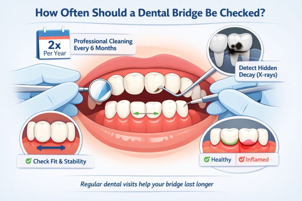 frequency of dental bridge check-up