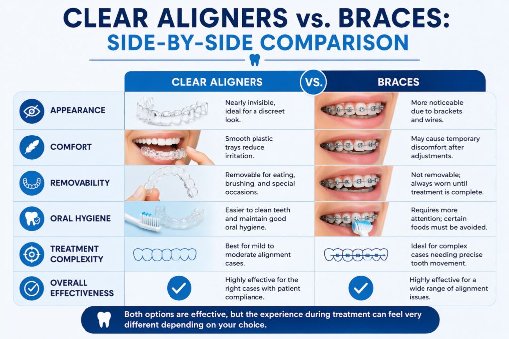 comparison between clear aligners and braces